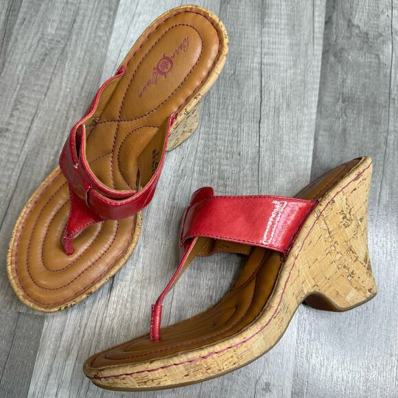 Born Cork Cut Out Wedge Sandel Heels Patent Leather Size 9 - Picture 1 of 7